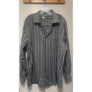 Kilburne And Finch Men's Button-Down Gray Striped Cotton Flannel Shirt 2xl